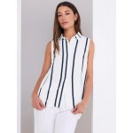 Sleeveless Striped Button-Front Blouse