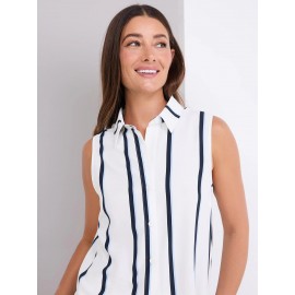 Sleeveless Striped Button-Front Blouse