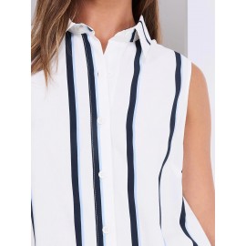 Sleeveless Striped Button-Front Blouse
