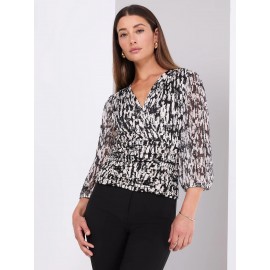 Abstract Print 3/4 Sleeve Crossover Top