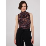 Sleeveless Zebra Print Mock Neck Top