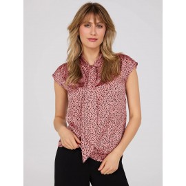 Dot Print Satin Bow Blouse