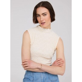 Sleeveless Textured Mock Neck Top