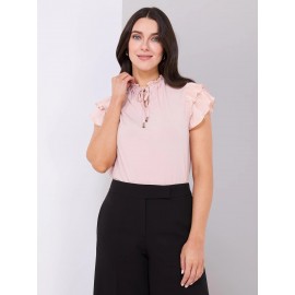 Double Ruffle Sleeve Top With Front Keyhole