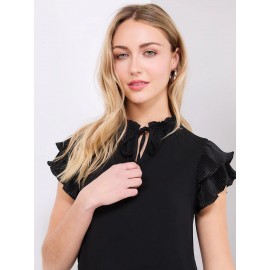 Double Ruffle Sleeve Top With Front Keyhole