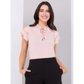 Double Ruffle Sleeve Top With Front Keyhole