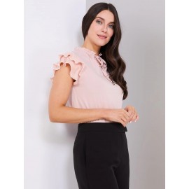 Double Ruffle Sleeve Top With Front Keyhole