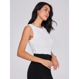 Sleeveless V-Back Top With Ruched Sides