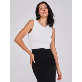 Sleeveless V-Back Top With Ruched Sides