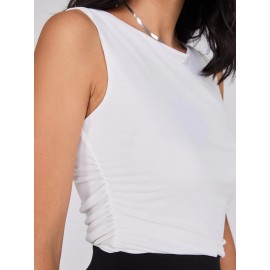 Sleeveless V-Back Top With Ruched Sides