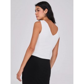 Sleeveless V-Back Top With Ruched Sides