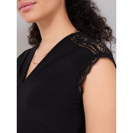 V-Neck Dolman Sleeve Top With Lace Details