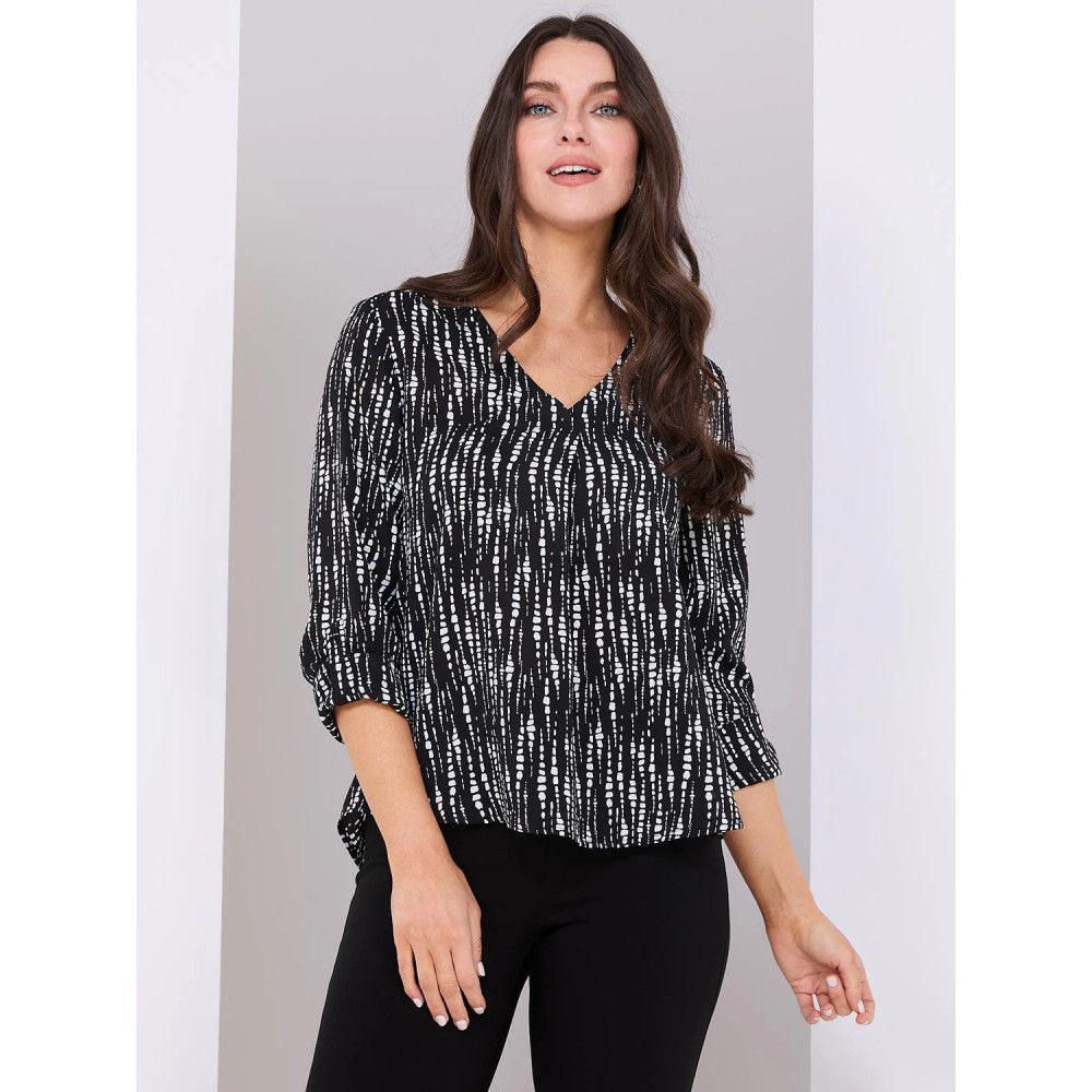 Abstract Print V-Neck Long Sleeve Popover Blouse