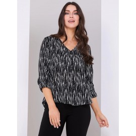 Abstract Print V-Neck Long Sleeve Popover Blouse