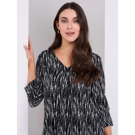 Abstract Print V-Neck Long Sleeve Popover Blouse