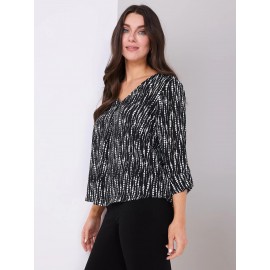 Abstract Print V-Neck Long Sleeve Popover Blouse