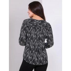 Abstract Print V-Neck Long Sleeve Popover Blouse