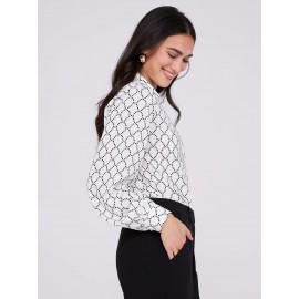 Silky Print Button-Front Blouse