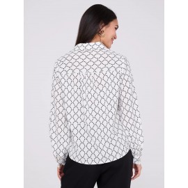 Silky Print Button-Front Blouse