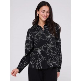 Silky Floral Print Button-Front Blouse