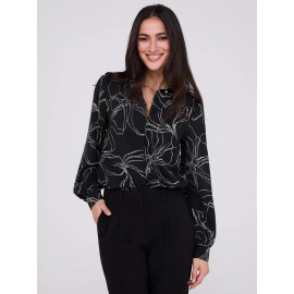 Silky Floral Print Button-Front Blouse