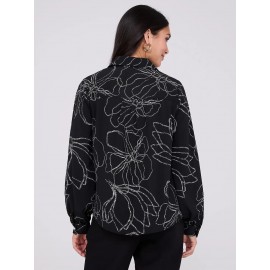 Silky Floral Print Button-Front Blouse