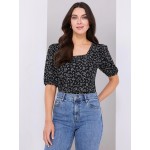 Floral Print Puff Sleeve Square Neck Top