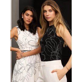 Sleeveless Floral Print Mesh Top