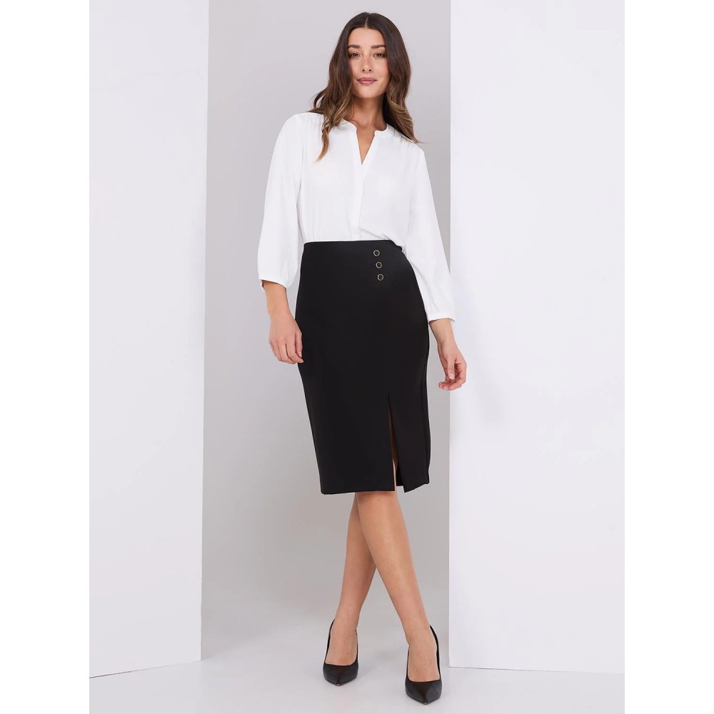 Front Slit Pencil Skirt With Button Detail