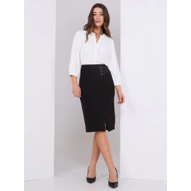 Front Slit Pencil Skirt With Button Detail