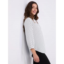 Dot Print Chiffon Split Neck Blouse