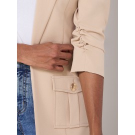3/4 Ruched Sleeve Crepe Blazer