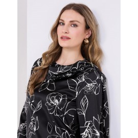 Printed Satin Shawl Top With Gold Chain Detail