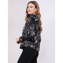 Printed Satin Shawl Top With Gold Chain Detail