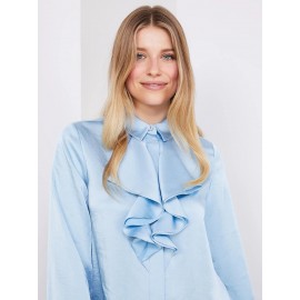 Button-Up Satin Blouse With Ruffle Front