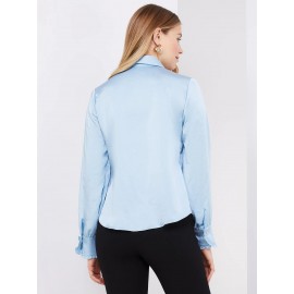 Button-Up Satin Blouse With Ruffle Front