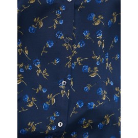 Floral Print Satin Split Neck Button-Front Blouse
