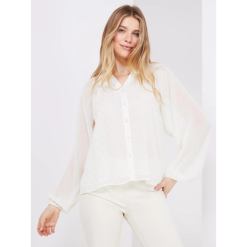 Collarless Button-Front Blouse