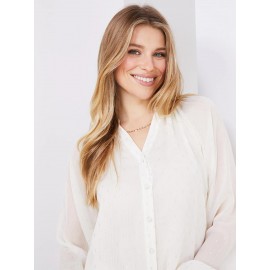 Collarless Button-Front Blouse