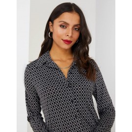 Geometric Print Button-Front Blouse