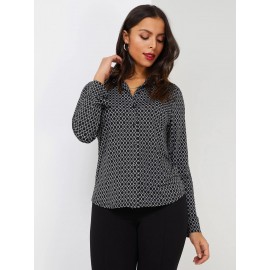 Geometric Print Button-Front Blouse