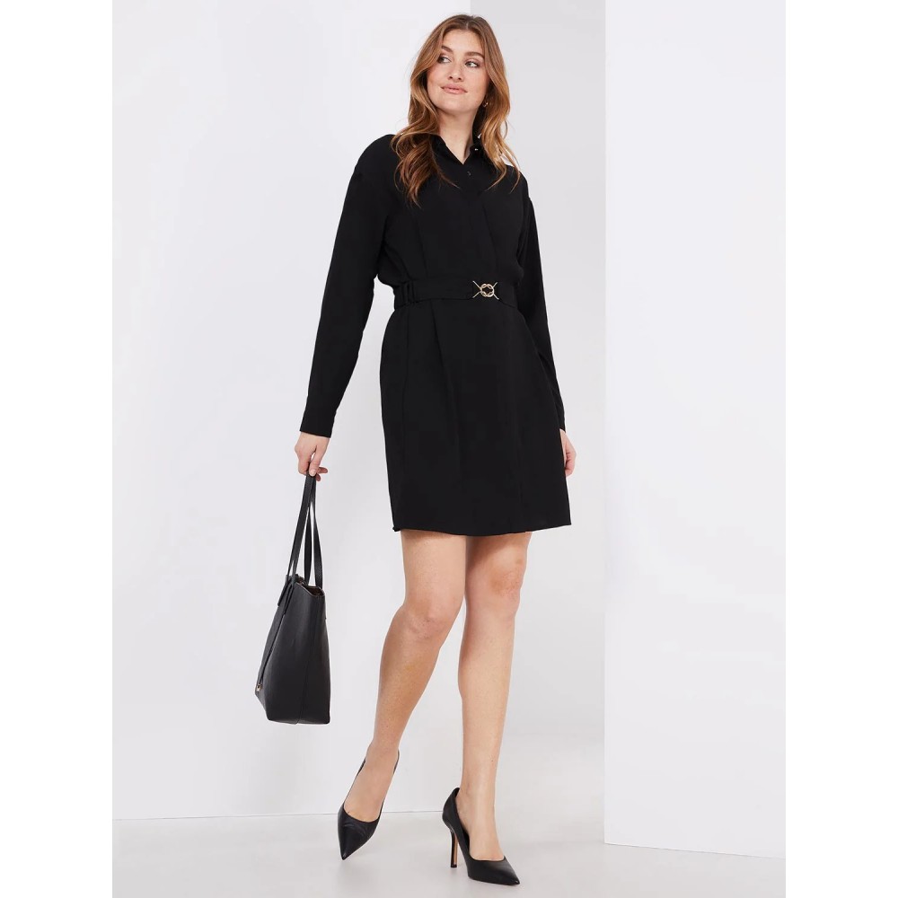 Button-Front Mini Shirt Dress With Belt