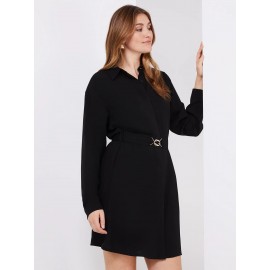 Button-Front Mini Shirt Dress With Belt