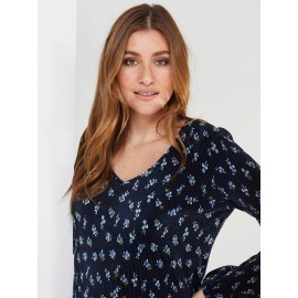 Floral Print Plisse V-Neck Top