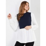 2-Fer Ribbed Top With Button-Front Blouse