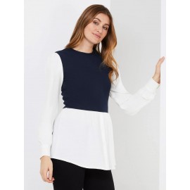 2-Fer Ribbed Top With Button-Front Blouse