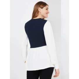 2-Fer Ribbed Top With Button-Front Blouse