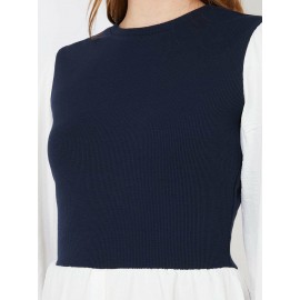 2-Fer Ribbed Top With Button-Front Blouse
