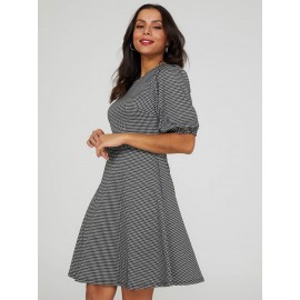 Printed Metallic Fit & Flare Belted Dress