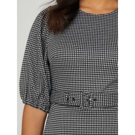 Printed Metallic Fit & Flare Belted Dress